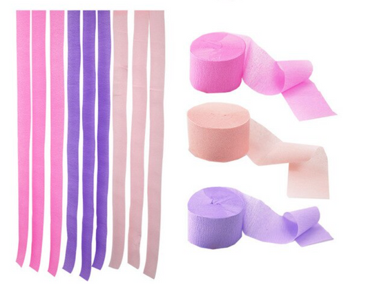 Rollo papel crepé tonos rosados y lila