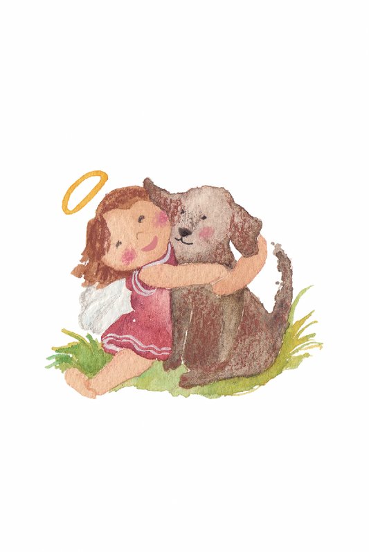 Santito ilustrado por BERNIE niñita y perrito