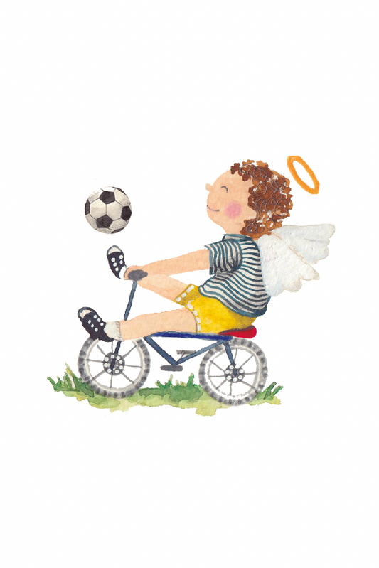 Santito ilustrado por BERNIE Ángel en bici