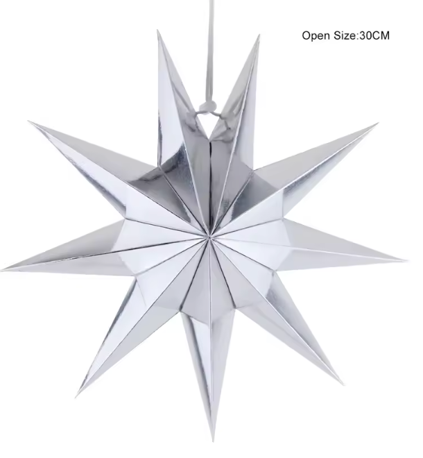 Estrella colgante de papel plateada