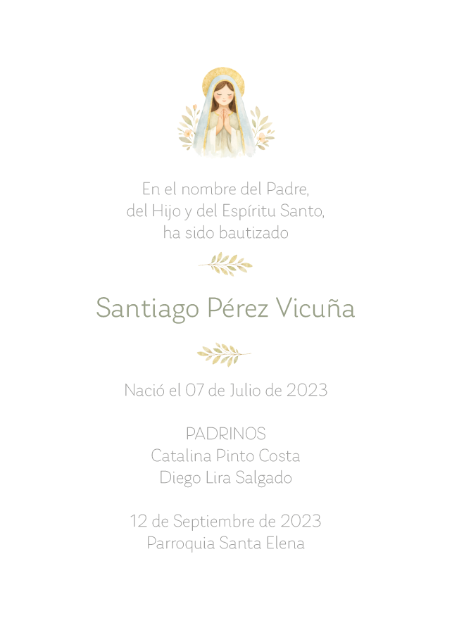 Santito de Bautizo Virgen en Calma (12 u)