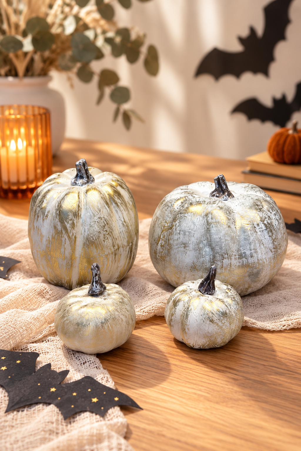 Set 4 calabazas doradas y blancas 2