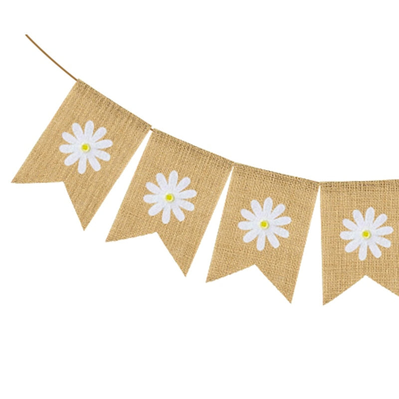 Banderín margaritas arpillera