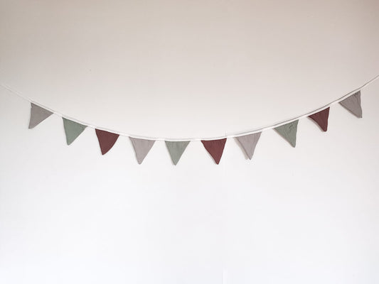 Banderín tela verde, gris y tierra