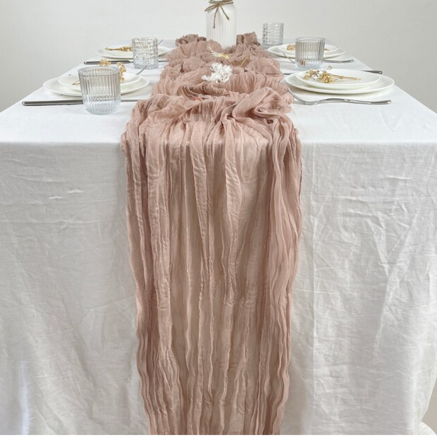 Camino de mesa gasa color rosado viejo