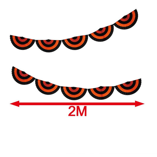 Guirnalda de abanicos negro y naranja medidas 200 cm