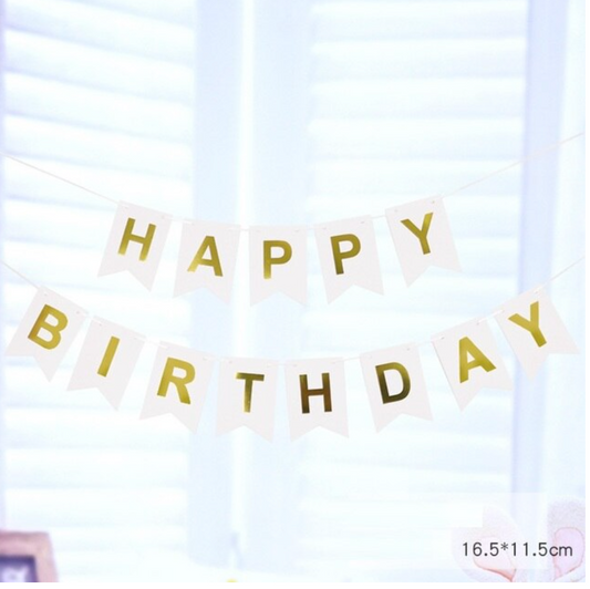 Banderín happy birthday blanco