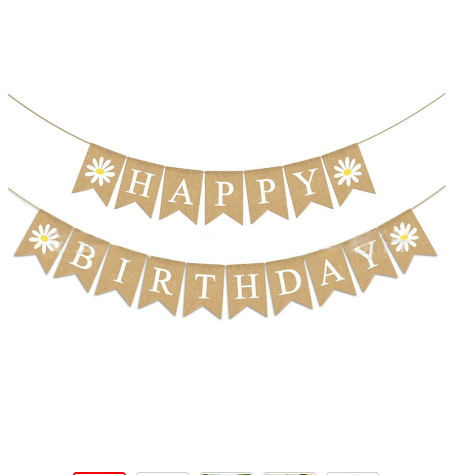 Banderín happy birthday margaritas arpillera