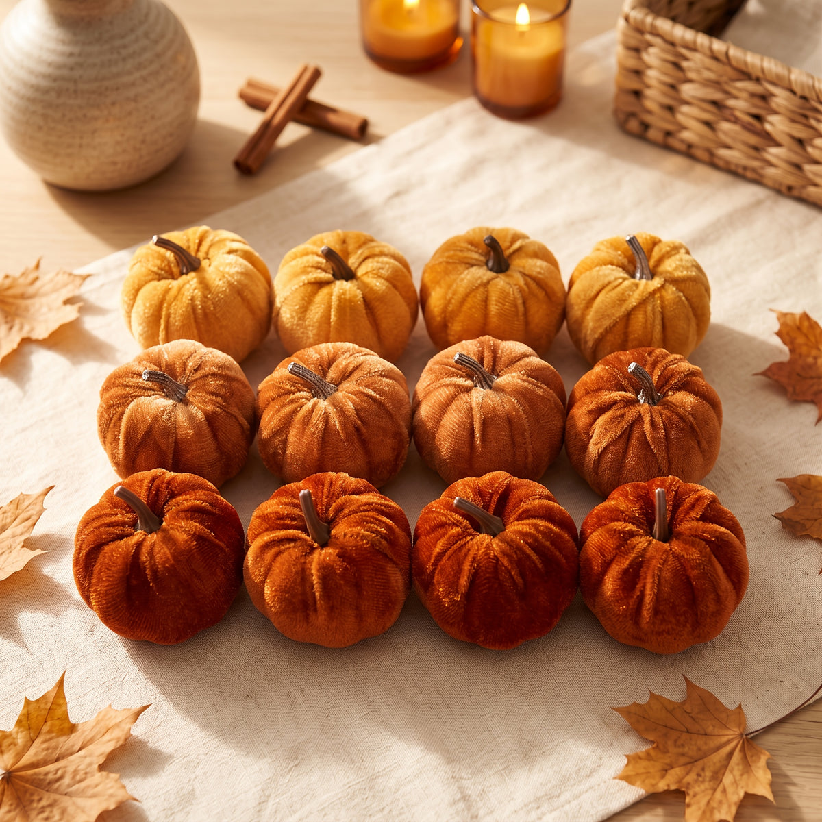 Set 15 mini calabazas de terciopelo