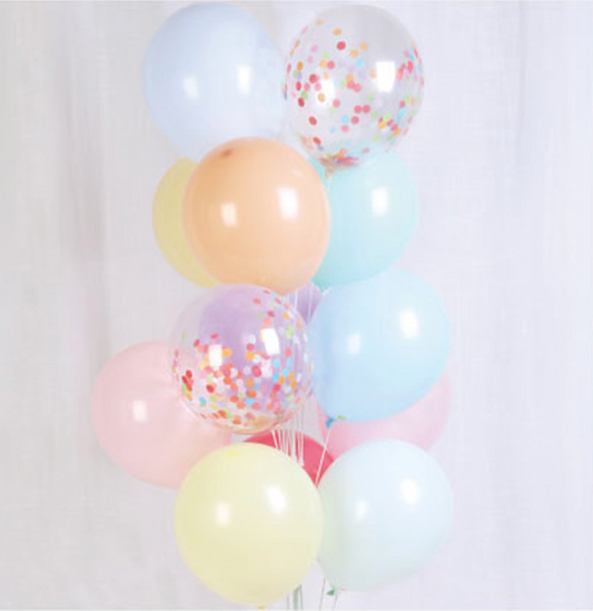 Set globos pasteles confeti