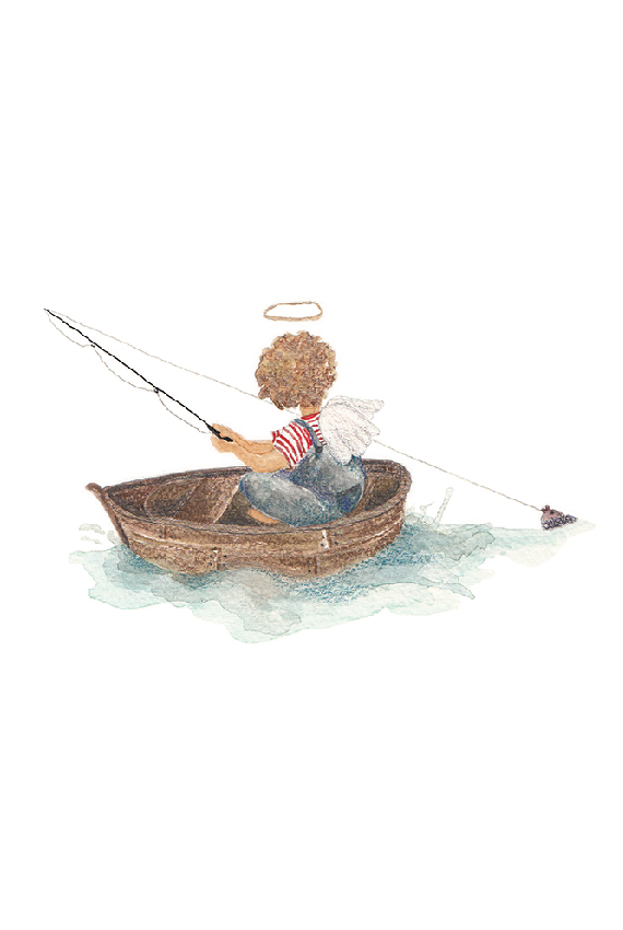 Santito ilustrado por BERNIE Ángel pescando