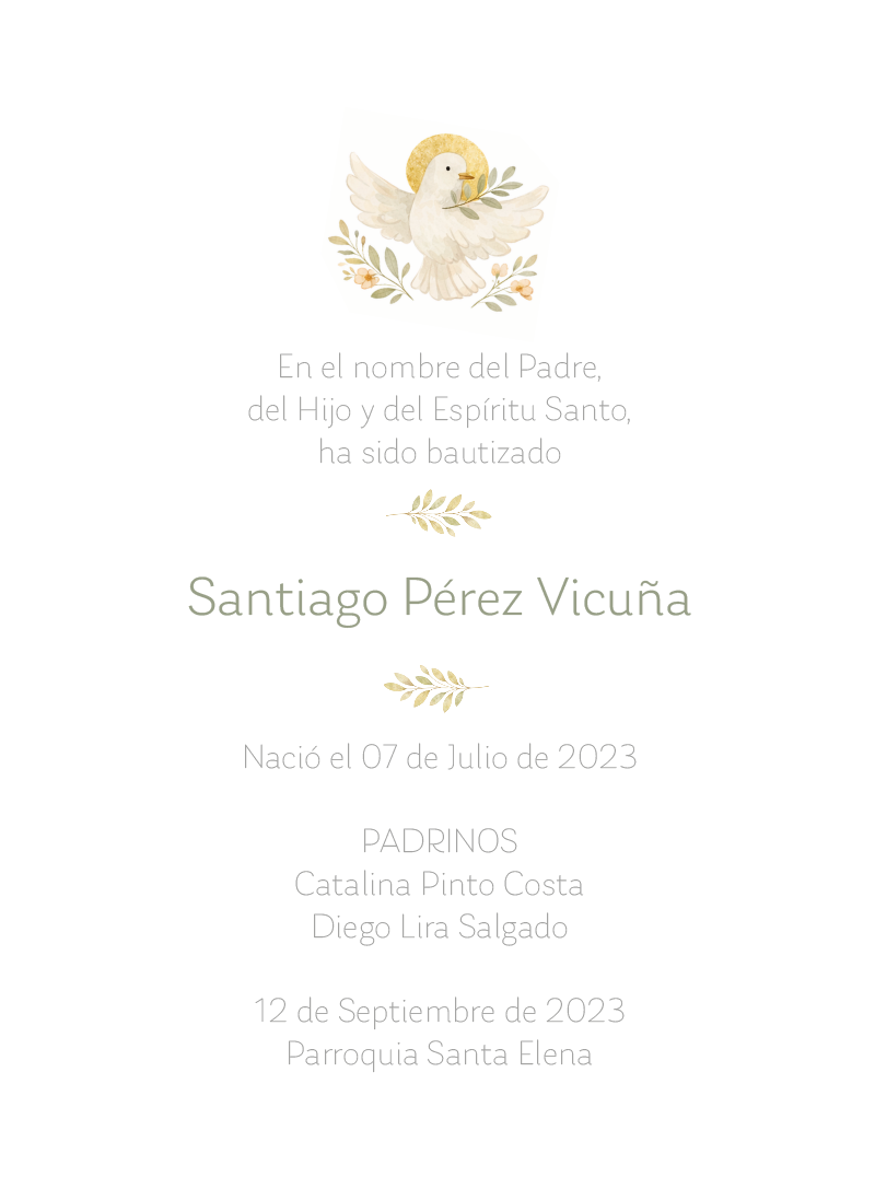 Santito de Bautizo Espíritu Santo Hojitas (12 u)