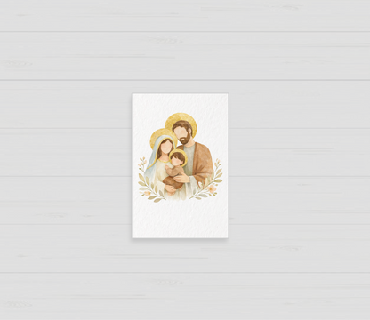 Santito de bautizo de la Sagrada Familia con hojitas, recuerdo personalizado