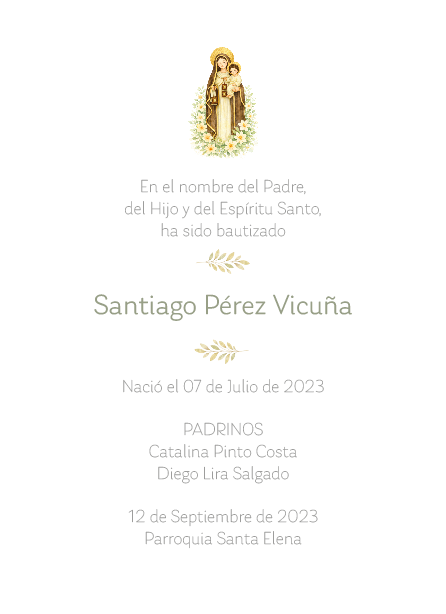 Santito de Bautizo Virgen del Carmen (12 u)