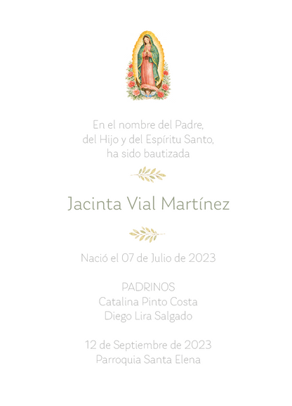 Santito de Bautizo Virgen de Guadalupe (12 u)
