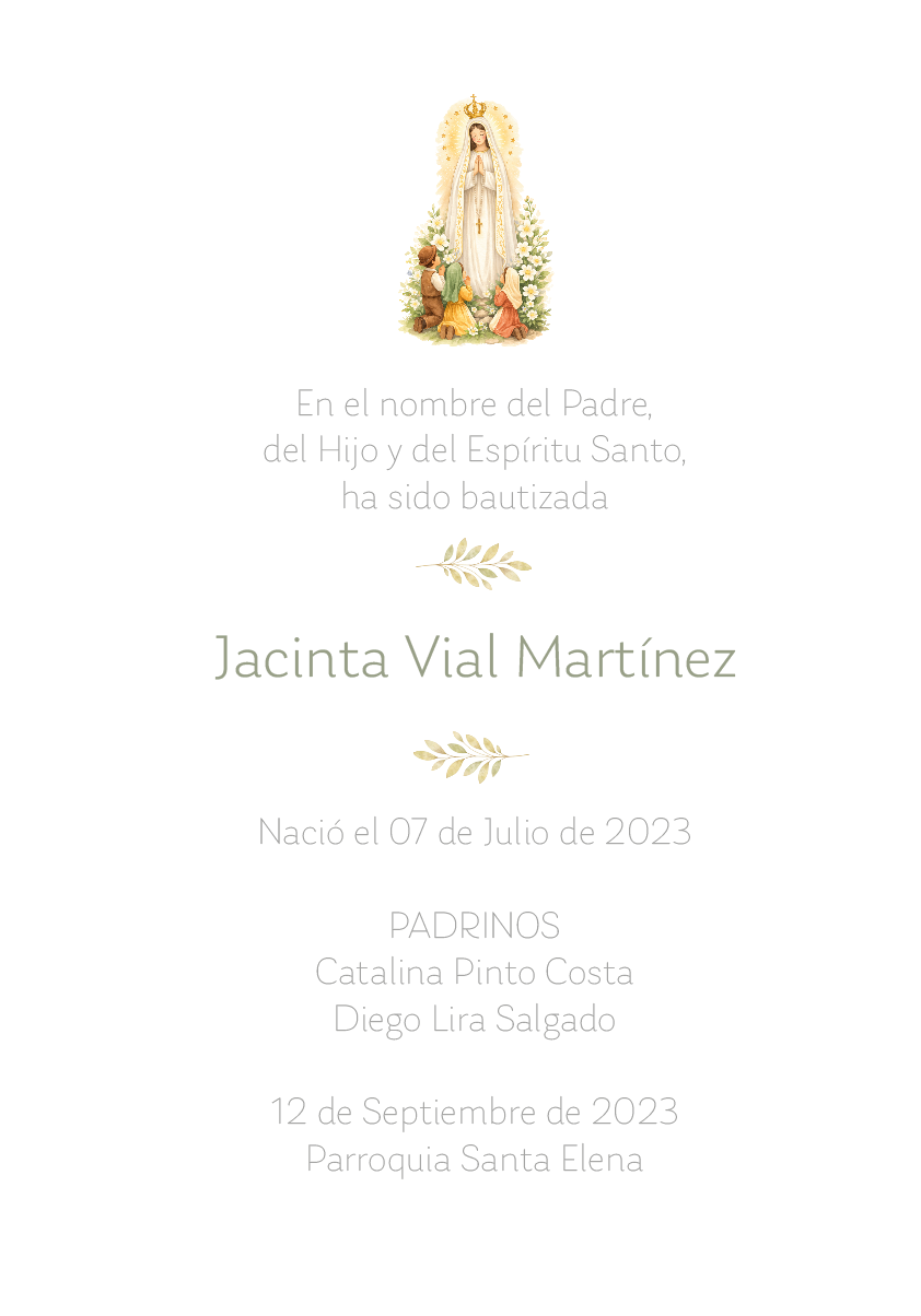 Santito de Bautizo Virgen de Fátima (12 u)