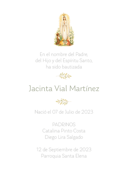 Santito de Bautizo Virgen de Fátima (12 u)