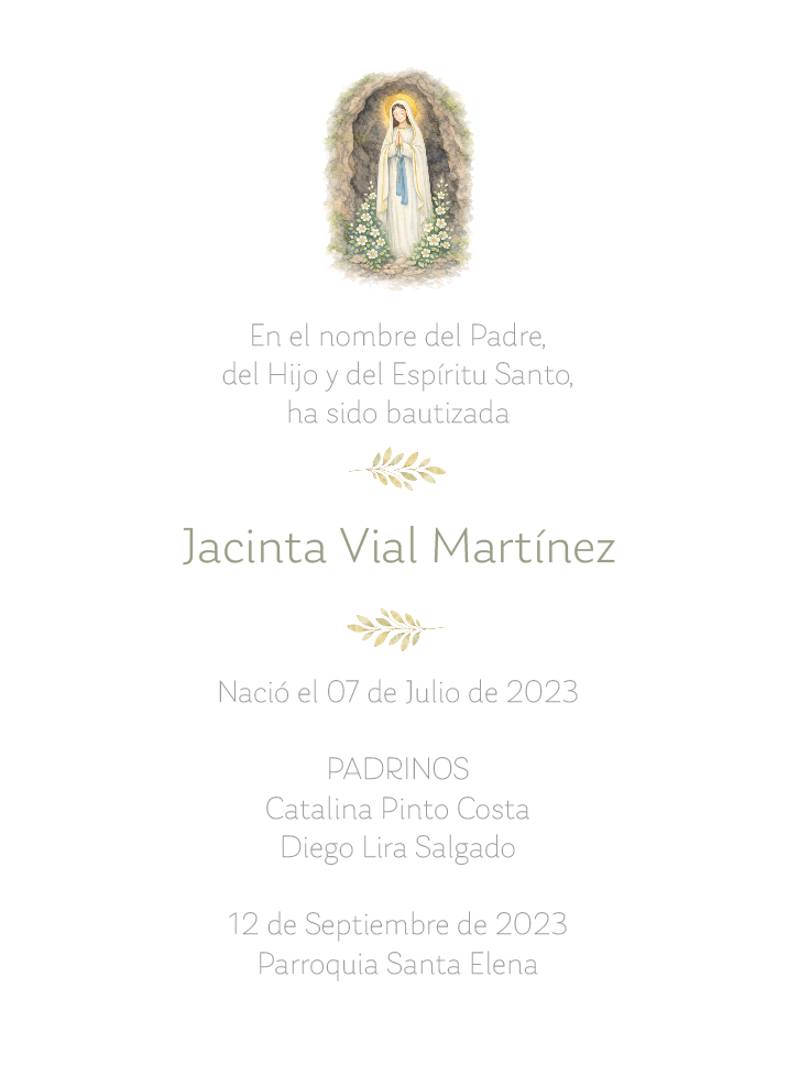 Santito de Bautizo Virgen de Lourdes (12 u)