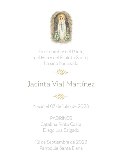 Santito de Bautizo Virgen de Lourdes (12 u)