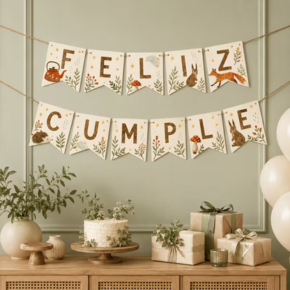 Banderín cumpleaños animales del bosque