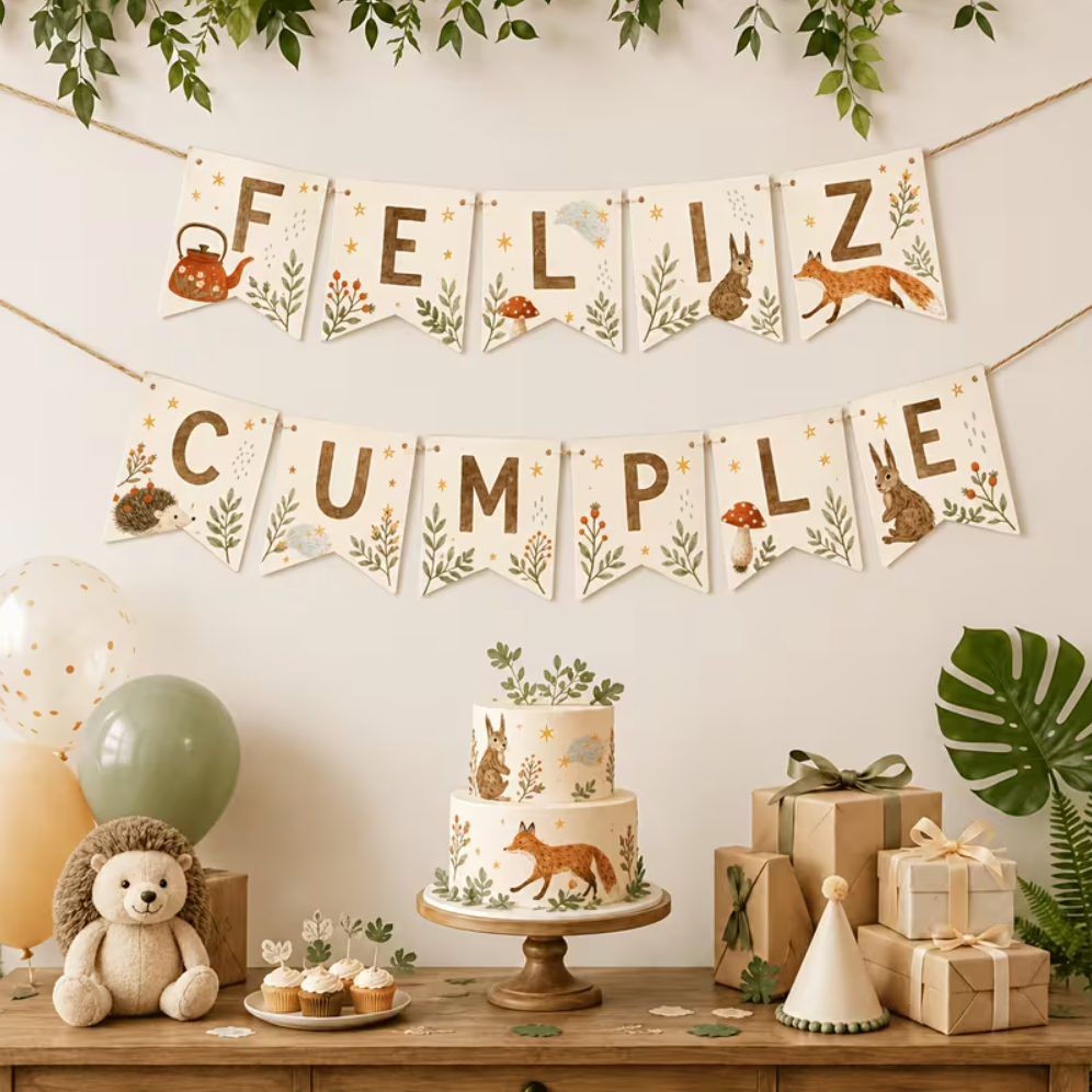 Banderín cumpleaños animales del bosque