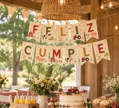 Banderín Feliz Cumple de la granja