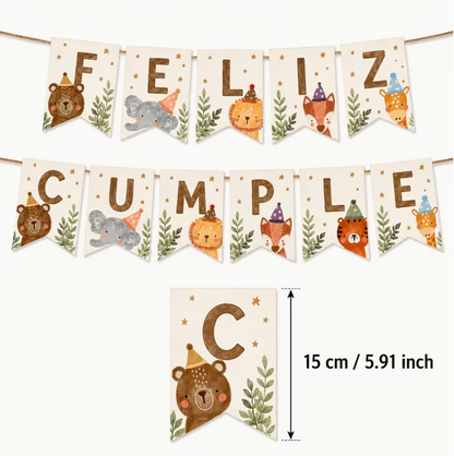 Banderín feliz cumpleaños animales de la selva