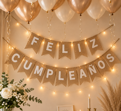 Banderín feliz cumpleaños arpillera