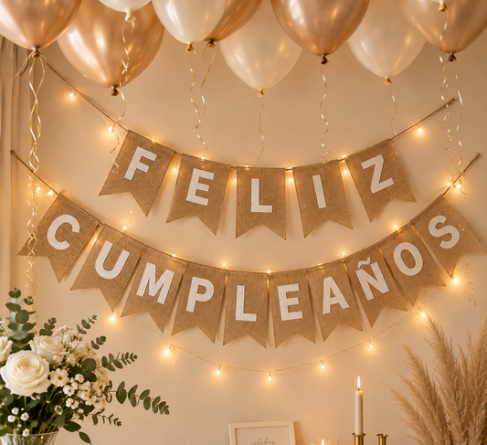 Banderín feliz cumpleaños arpillera
