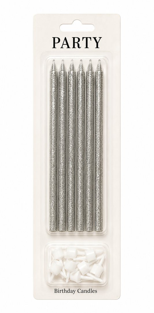 Velas plateadas glitter