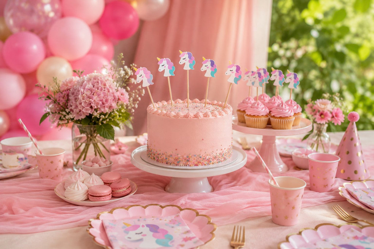 Mesa de dulces fiesta unicornio con toppers