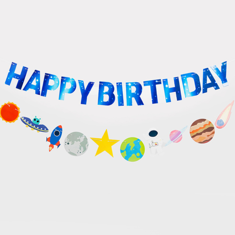 Banderín Feliz Cumpleaños de Temática del Espacio