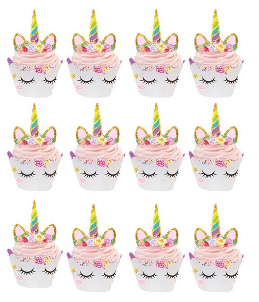 Contenedor cupcake unicornio con toppers