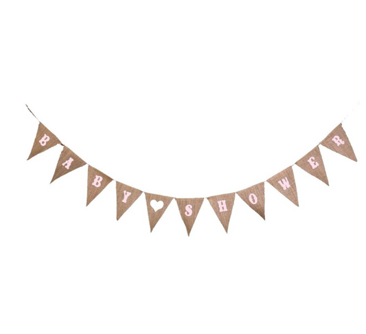 Banderín Baby Shower Arpillera Letras Rosadas