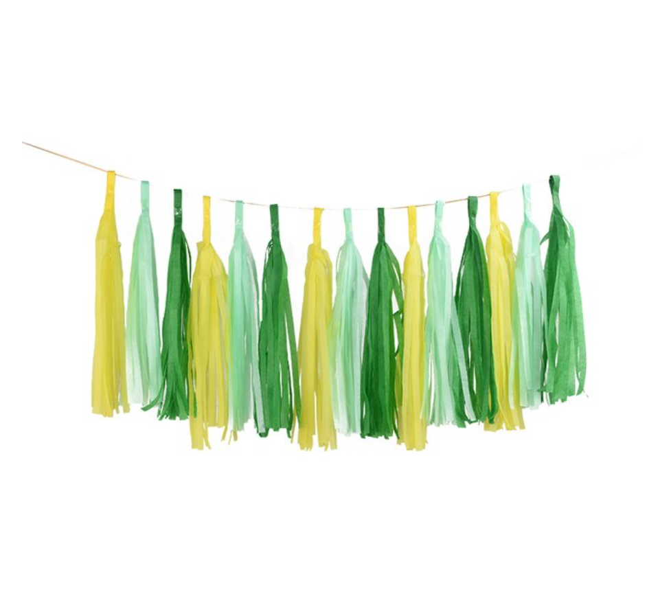 Guirnalda flecos tonos verdes papel volantín